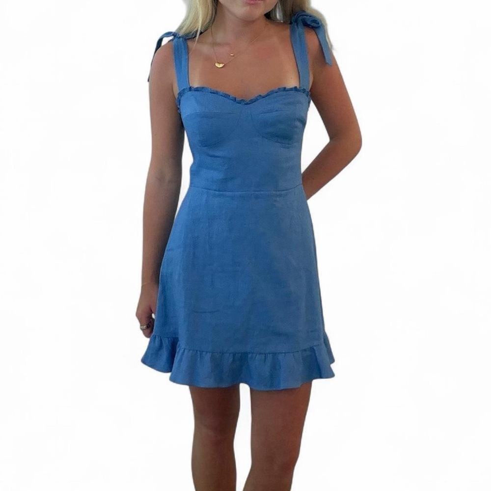 Blue Sleeveless Dress with Ruffle Hem